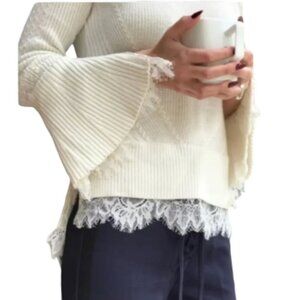 Banana Republic × Olivia Palermo Lace Turtleneck Sweater Bell Sleeve, Size XL